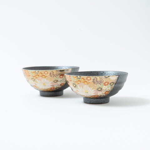 Hanazume  Kutani Rice Bowl Pair