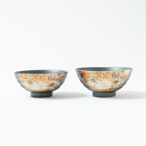 Hanazume  Kutani Rice Bowl Pair