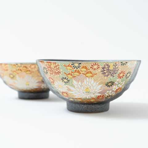 Hanazume  Kutani Rice Bowl Pair