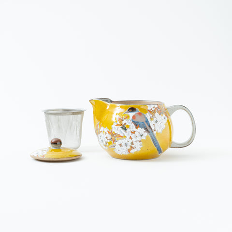 Bizan Kiln Yoshidaya Sakura and Bird  Kutani Teapot