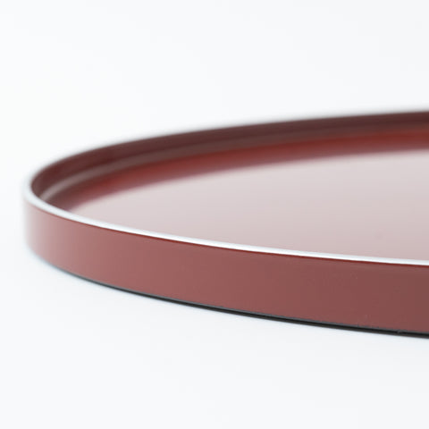 Shu Red Urethane Lacquer Oval Serving Tray 14-Inch with Silver Highlights