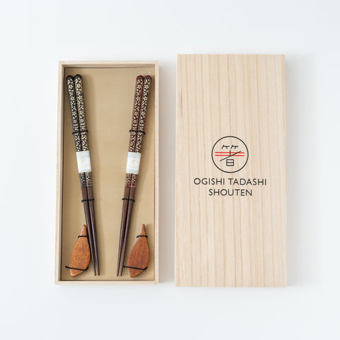 Fortune Crane and Turtle Wakasa-nuri Red Chopstick Set for Two