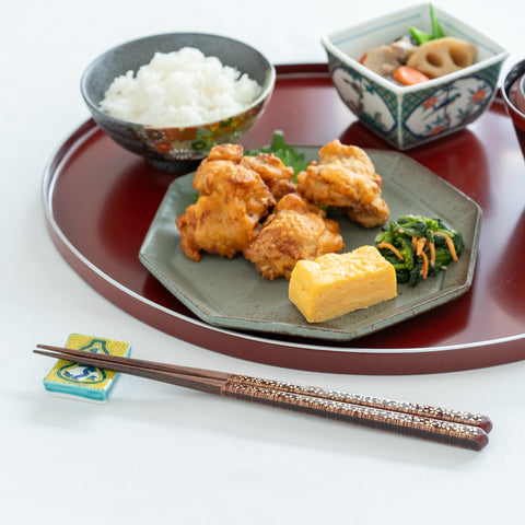 Fortune Crane and Turtle Wakasa-nuri Red Chopstick Set for Two