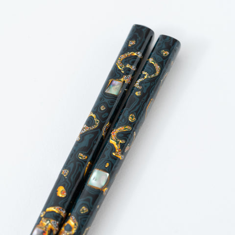 Artisan Crafted Abalone Shell Inlay Wakasa-nuri Red & Black Chopstick Set for Two