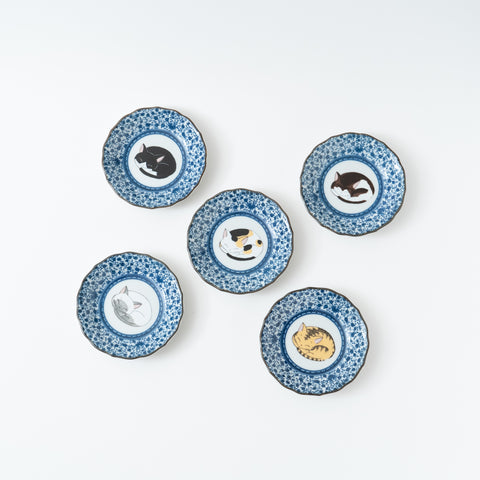 Sleeping Cat Kutani Sauce Plate Set