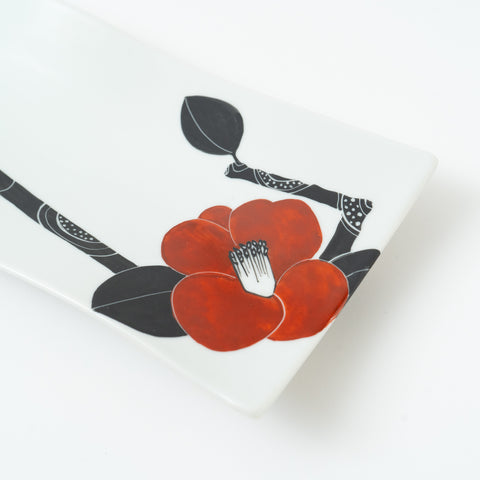 Red Camellia Kutani Square Plate