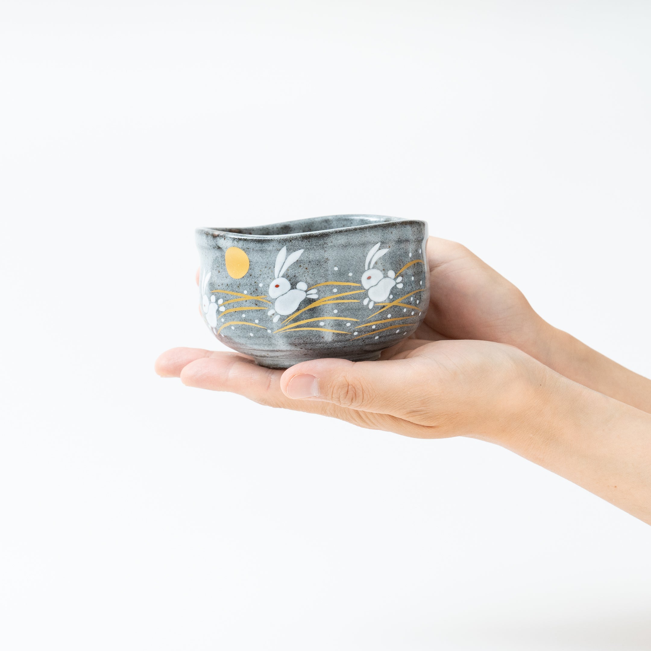 Golden Moon and Rabbit Kutani Ware Matcha Bowl - Thumbnail 5