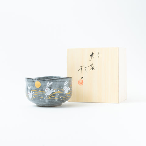 Golden Moon and Rabbit Kutani Matcha Bowl