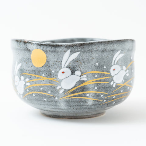 Golden Moon and Rabbit Kutani Matcha Bowl