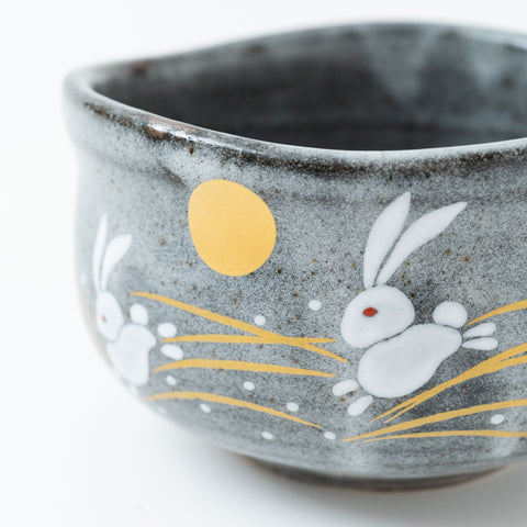 Golden Moon and Rabbit Kutani Matcha Bowl