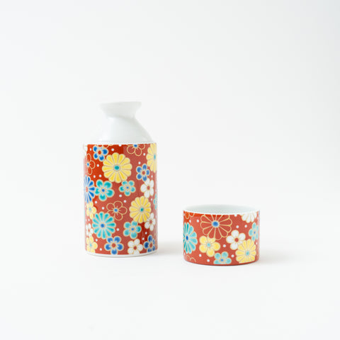 Seikou Kiln Plum and Chrysanthemum Kutani Sake Set