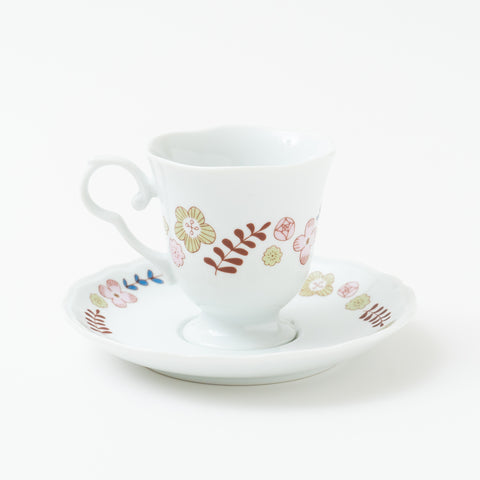 Harekutani Flower and Bird  Kutani Cup and Saucer Set