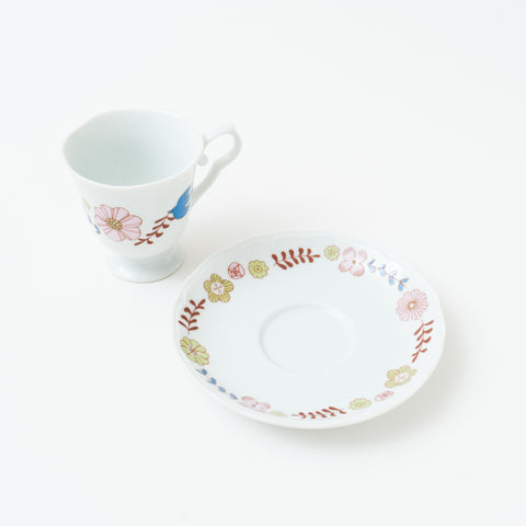 Harekutani Flower and Bird  Kutani Cup and Saucer Set