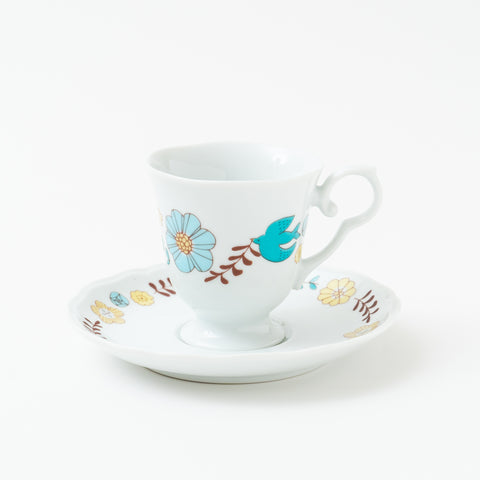 Harekutani Flower and Bird  Kutani Cup and Saucer Set