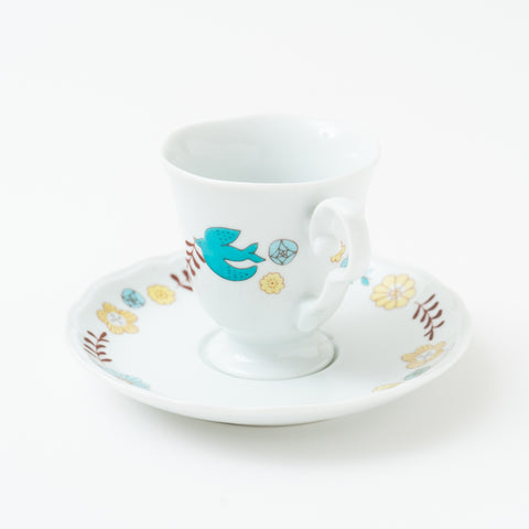 Harekutani Flower and Bird  Kutani Cup and Saucer Set