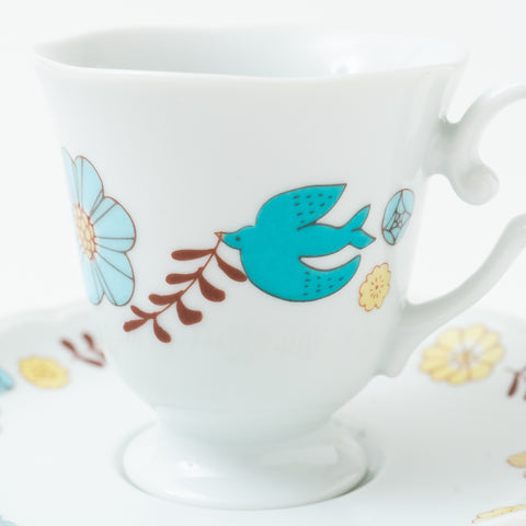 Harekutani Flower and Bird  Kutani Cup and Saucer Set