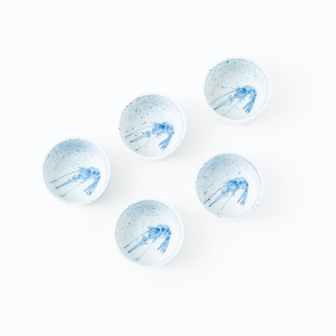 Ink-painted Shrimp Kutani Kobachi Bowl Set