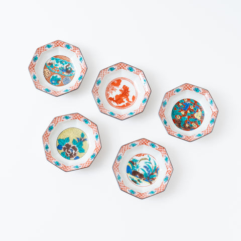 Jidai Octagonal Floral Kutani Side Plate Set