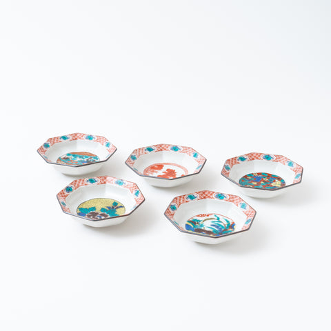 Jidai Octagonal Floral Kutani Side Plate Set