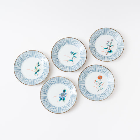 Five Grass Flowers Kutani Side Plate Set