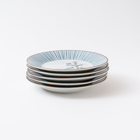 Five Grass Flowers Kutani Side Plate Set