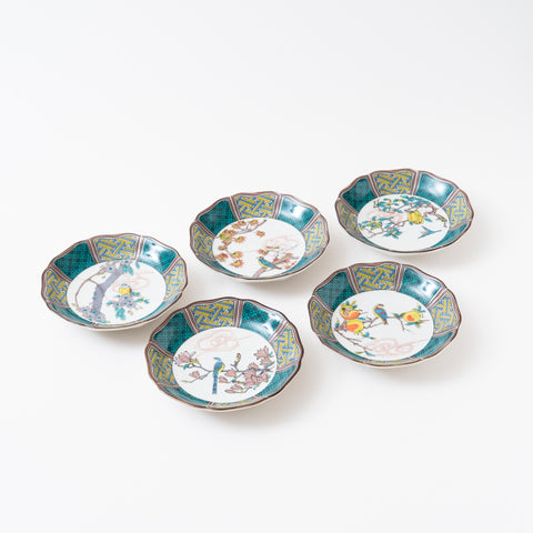 Variety of Floral and Bird Motif Kutani Side Plate Set