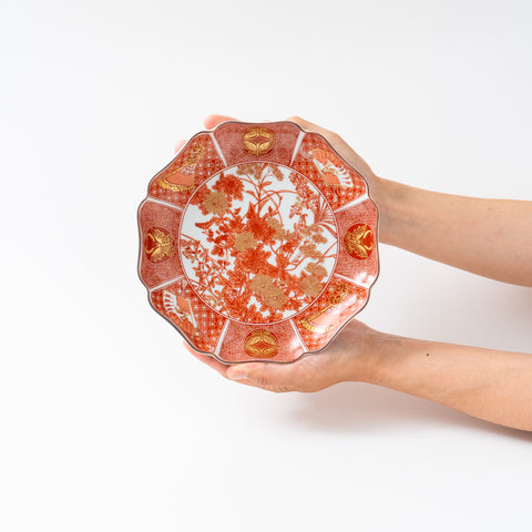 Iidaya Flower Kutani Plate and Stand Set