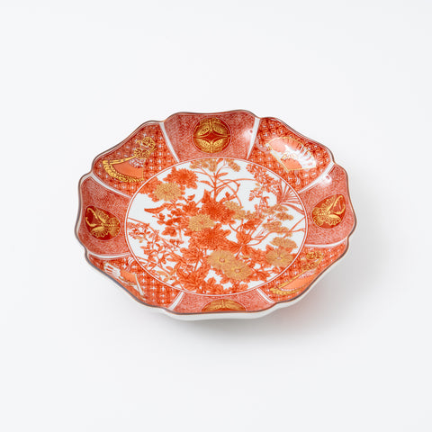 Iidaya Flower Kutani Plate and Stand Set