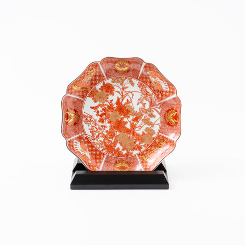 Iidaya Flower Kutani Plate and Stand Set