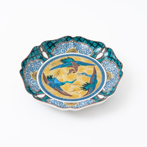 Yoshidaya Birds Kutani Plate and Stand Set