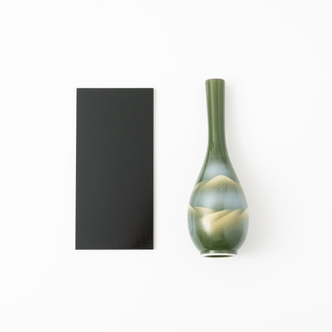 Oribe Kinrenzan Crane Neck Shaped Kutani Vase and Stand Set