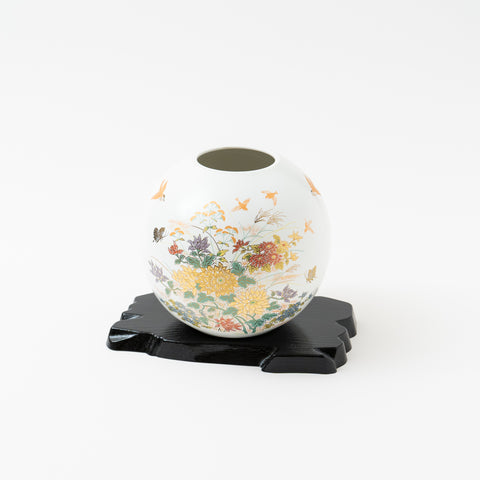 Small Chrysanthemum Kutani Vase and Stand Set