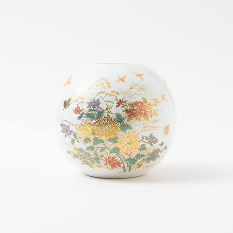 Small Chrysanthemum Kutani Vase and Stand Set