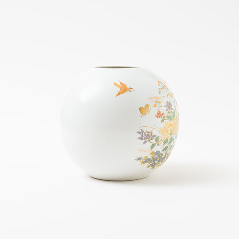 Small Chrysanthemum Kutani Vase and Stand Set