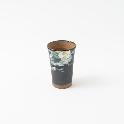 White Brush Stroke and White Camellia Kutani Tumbler