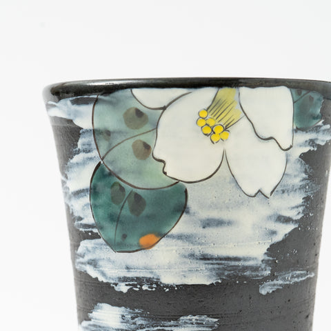 White Brush Stroke and White Camellia Kutani Tumbler