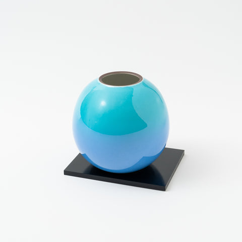 Turquoise and Blue Gradient Kutani Vase and Stand Set