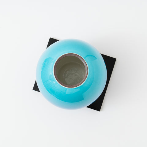 Turquoise and Blue Gradient Kutani Vase and Stand Set