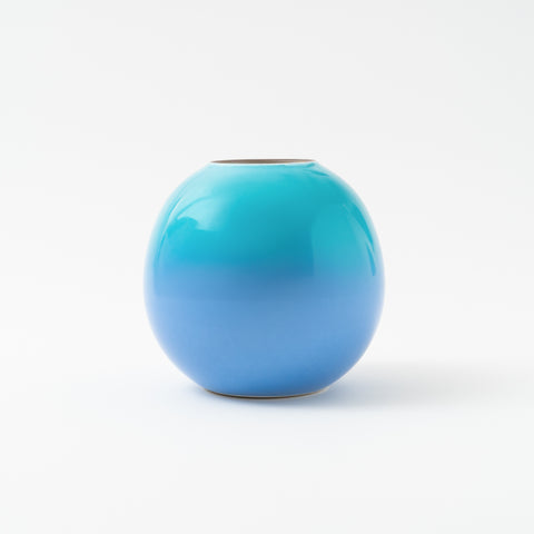 Turquoise and Blue Gradient Kutani Vase and Stand Set