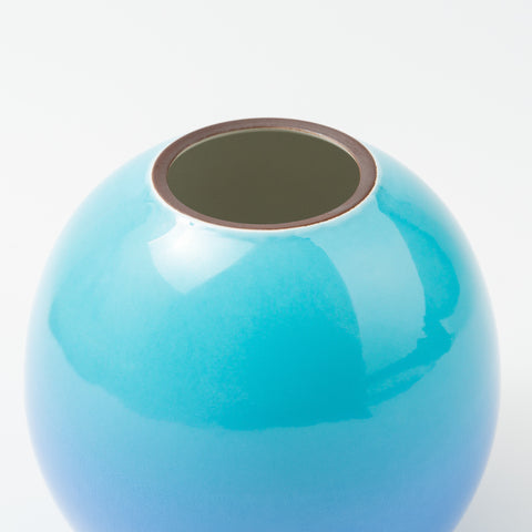 Turquoise and Blue Gradient Kutani Vase and Stand Set