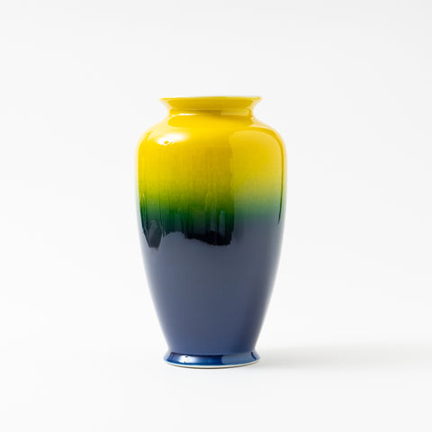 Yellow to Deep Blue Gradient Kutani Vase and Stand Set