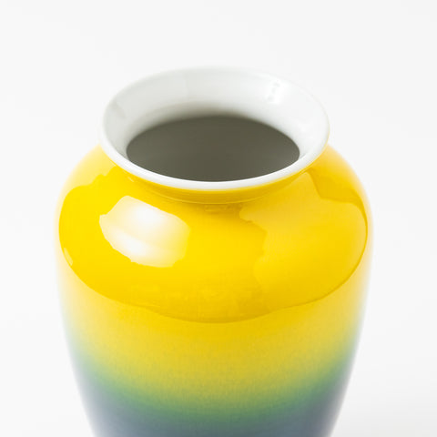 Yellow to Deep Blue Gradient Kutani Vase and Stand Set