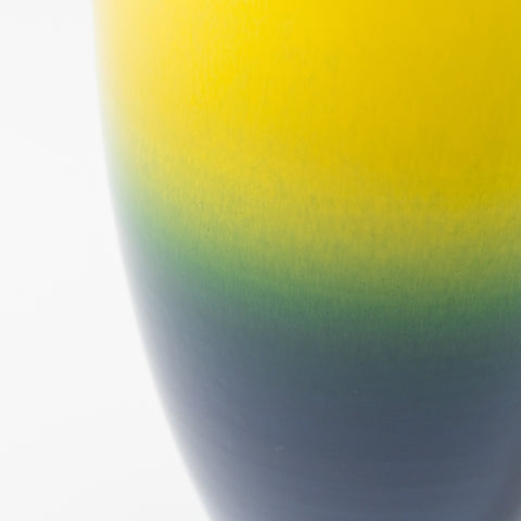 Yellow to Deep Blue Gradient Kutani Vase and Stand Set