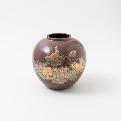 Hibiscus Kutani Vase and Stand Set