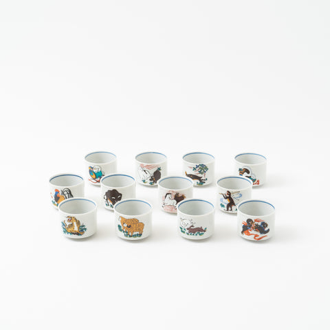 The Twelve Chinese Zodiac Kutani Sake Cup Set