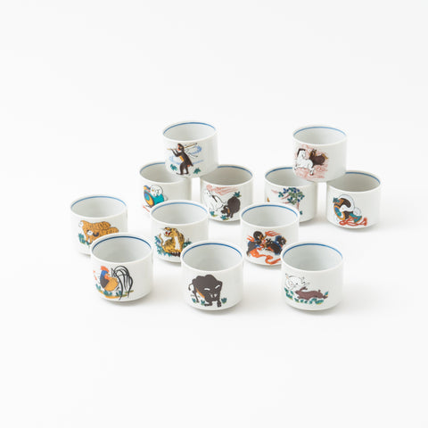 The Twelve Chinese Zodiac Kutani Sake Cup Set