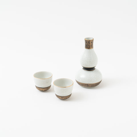 White Shippo Kutani Sake Set