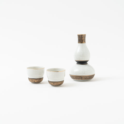 White Shippo Kutani Sake Set