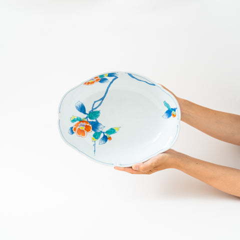 Underglaze Blue Camellia Arita Serving Bowl