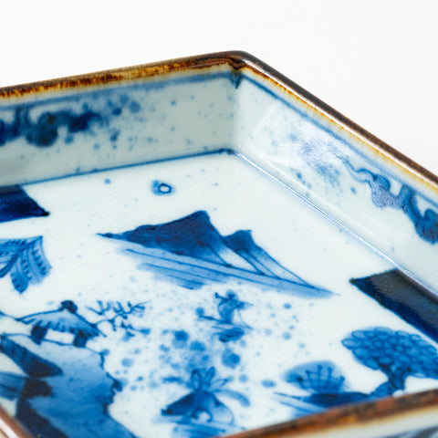 Underglaze Blue Landscape Arita Square Plate